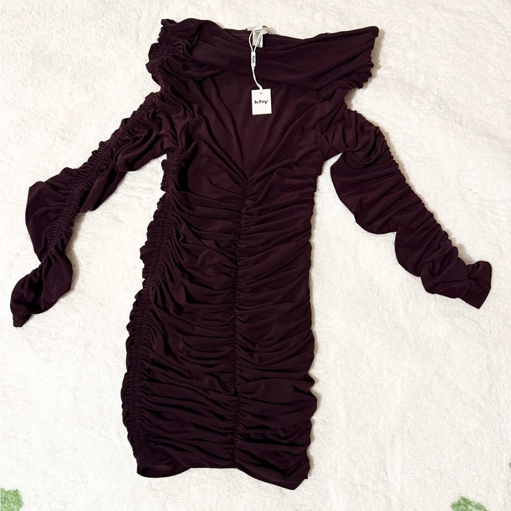 KHY Long Sleeve Ruched Mini Dress